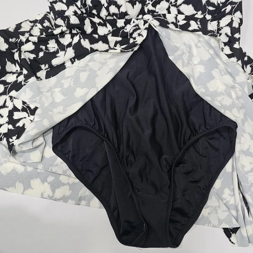 Swim Solutions Fly Away Tummy Control One-Piece Swimsuit Swimdress - Picture 9 of 13